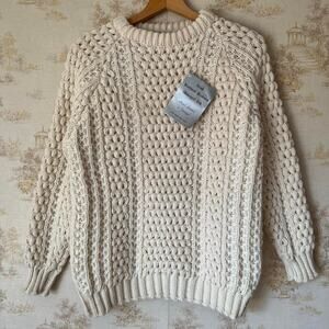 Vintage NWT Donegal Hand-Loomed Irish Wool Fisherman Sweater | Cream | M/L (42)